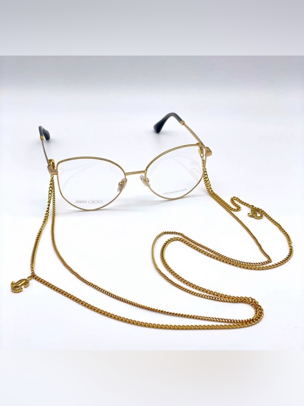 Jimmy Choo Gold Metal Frame Glasses with Matching Chain
